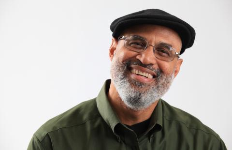 Professor Tim Seibles with white seamless background.